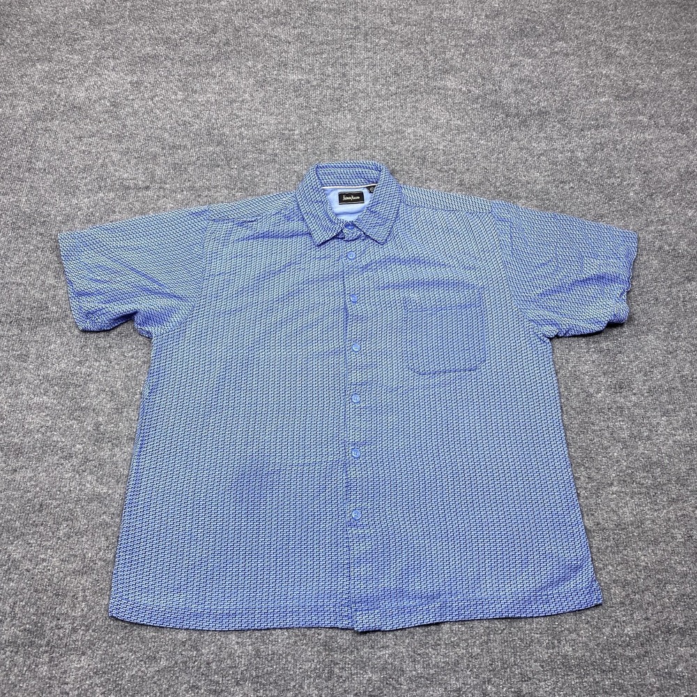 Neiman Marcus Shirt Mens Large Blue Geometric Short Sleeve Button Everyday